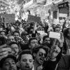 crowd of people black and white photo